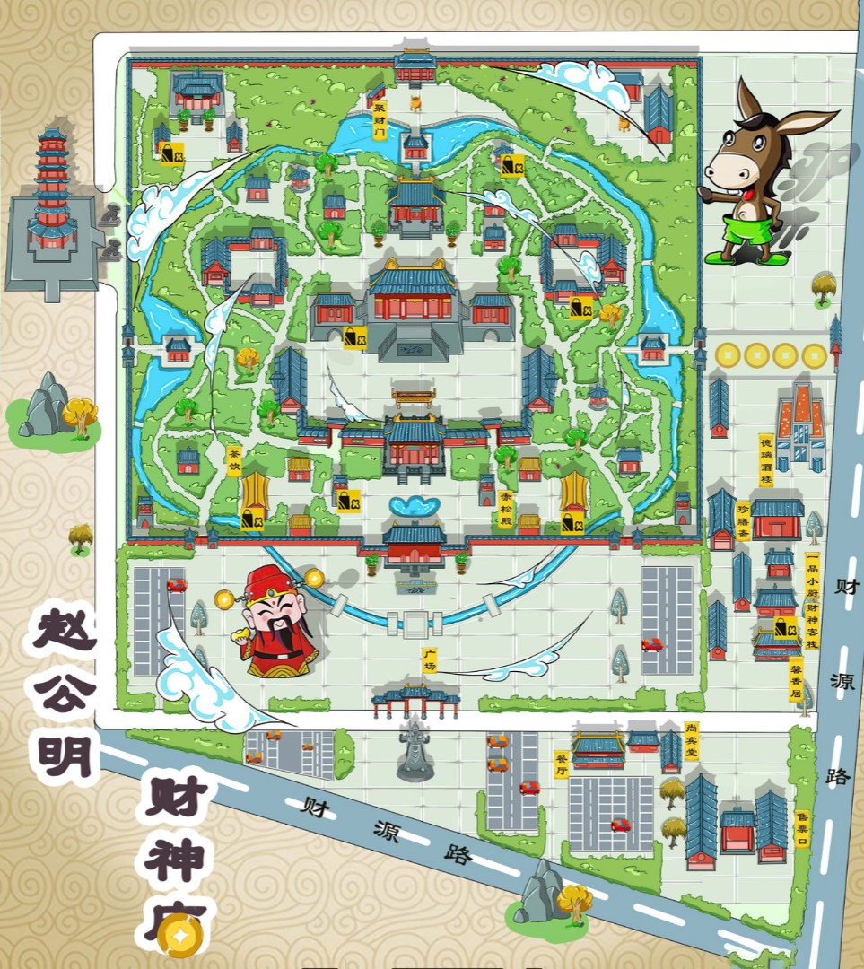 江口寺庙类手绘地图